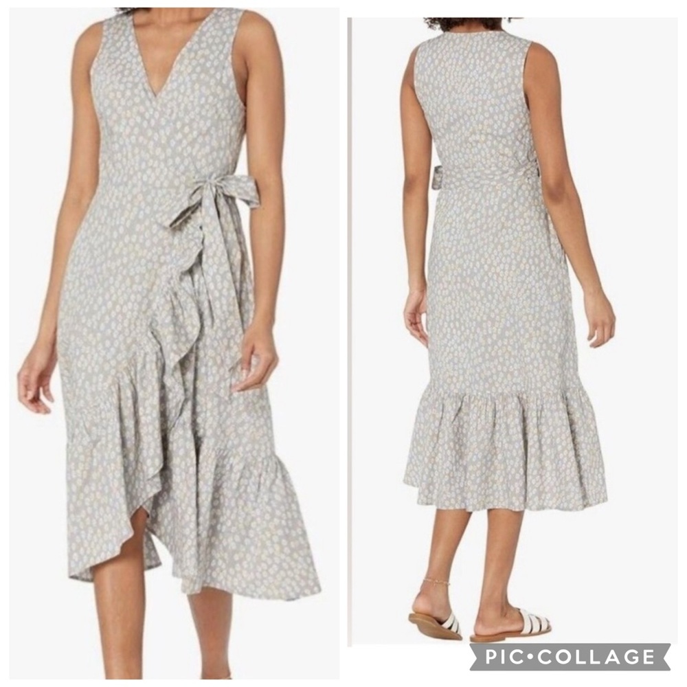 Madewell Floral Ruffle Trim Wrap Dress Cotton Large lavender gray white NWT - Picture 5 of 10